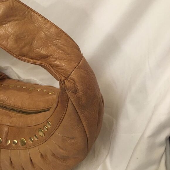 Elliot Lucca tan studded pleated leather hobo bag with tassel - Picture 4 of 13